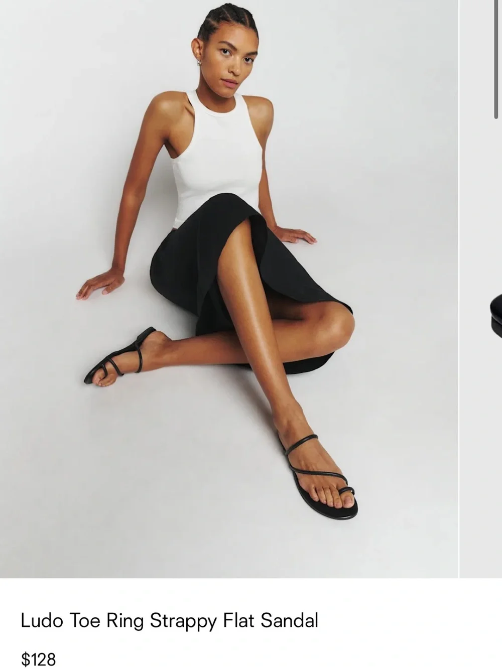 Reformation Black Leather Ludo Strappy Toe Ring Sandal